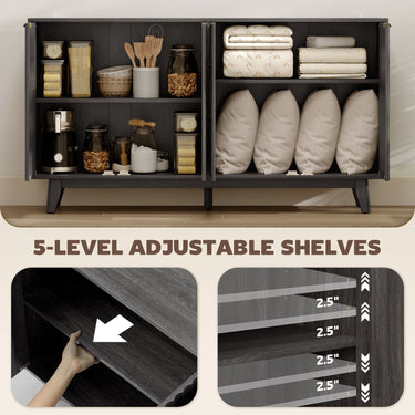 Fluted Sideboard Buffet Cabinet With 4 Doors, 2 Adjustable Shelves, 5 Wood Legs